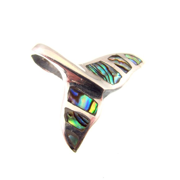 Solid 925 Sterling Silver Whale Tail Slide Pendant with Abalone Shell Inlay - Picture 8 of 11